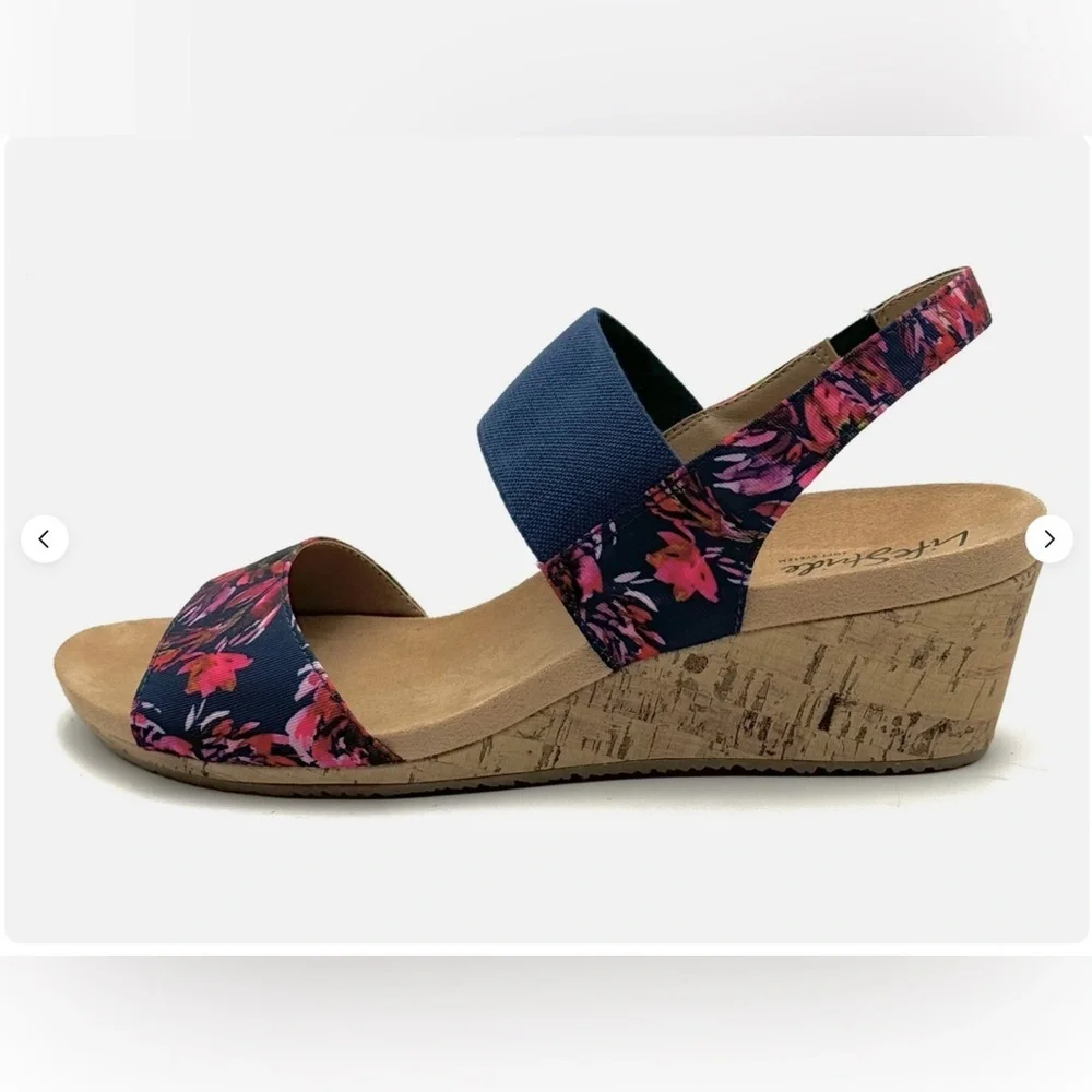 NIB Life Stride Wedge Sandals Maldives/Pink Multi - Picture 1 of 2